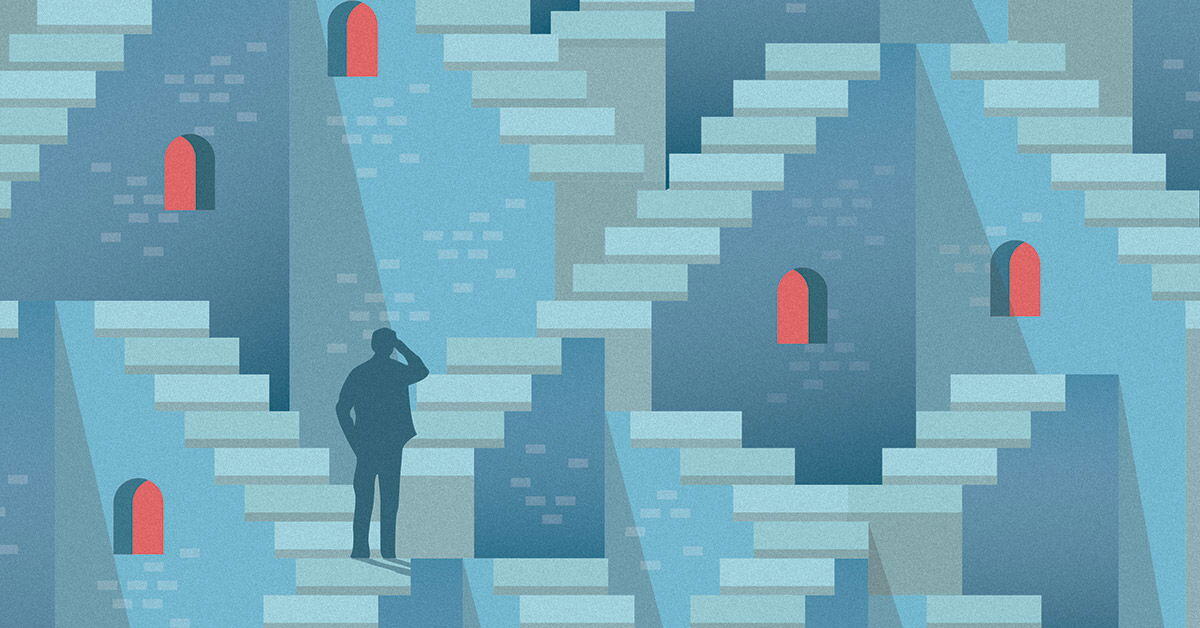 Person Lost in Stairs Illustration